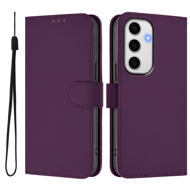For Samsung Galaxy S24 FE 5G Skin Feel Solid Color Leather Phone Case with Lanyard