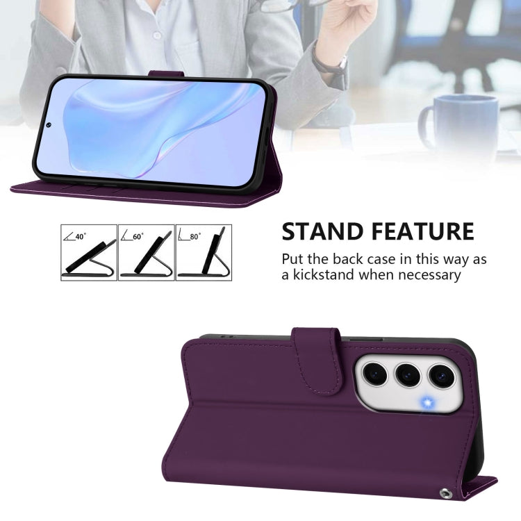 For Samsung Galaxy S24 FE 5G Skin Feel Solid Color Leather Phone Case with Lanyard