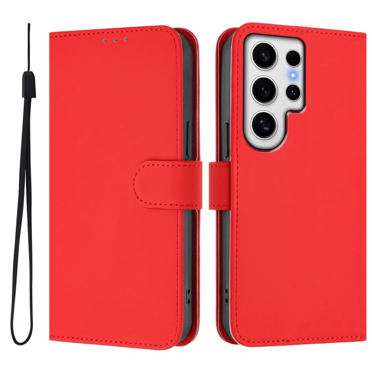 For Samsung Galaxy S24 Ultra 5G Skin Feel Solid Color Leather Phone Case with Lanyard