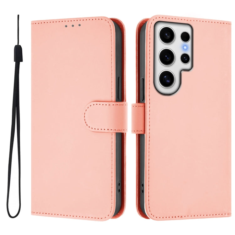 For Samsung Galaxy S24 Ultra 5G Skin Feel Solid Color Leather Phone Case with Lanyard