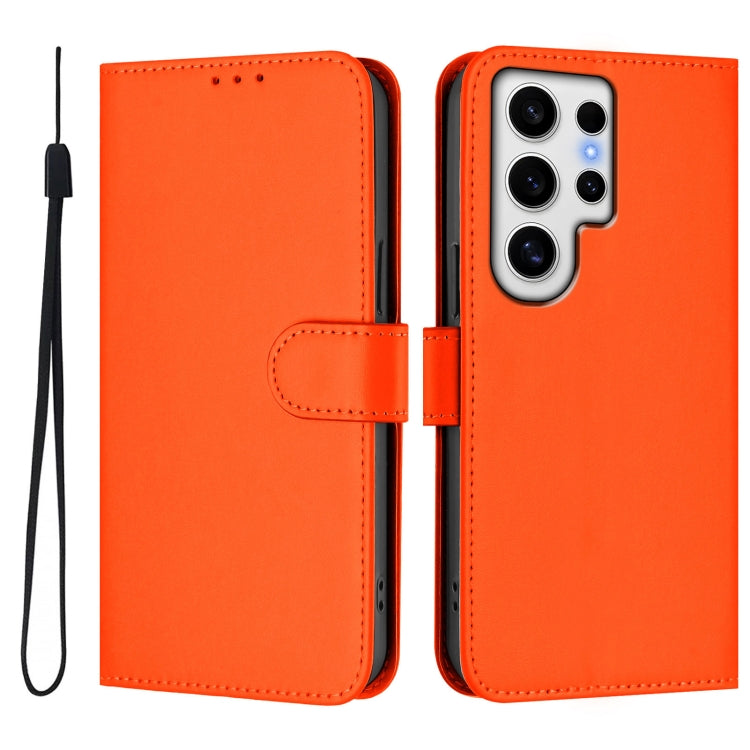 For Samsung Galaxy S24 Ultra 5G Skin Feel Solid Color Leather Phone Case with Lanyard