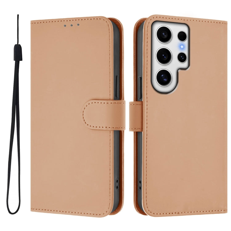 For Samsung Galaxy S24 Ultra 5G Skin Feel Solid Color Leather Phone Case with Lanyard