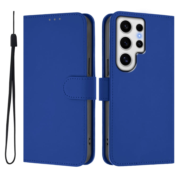 For Samsung Galaxy S24 Ultra 5G Skin Feel Solid Color Leather Phone Case with Lanyard