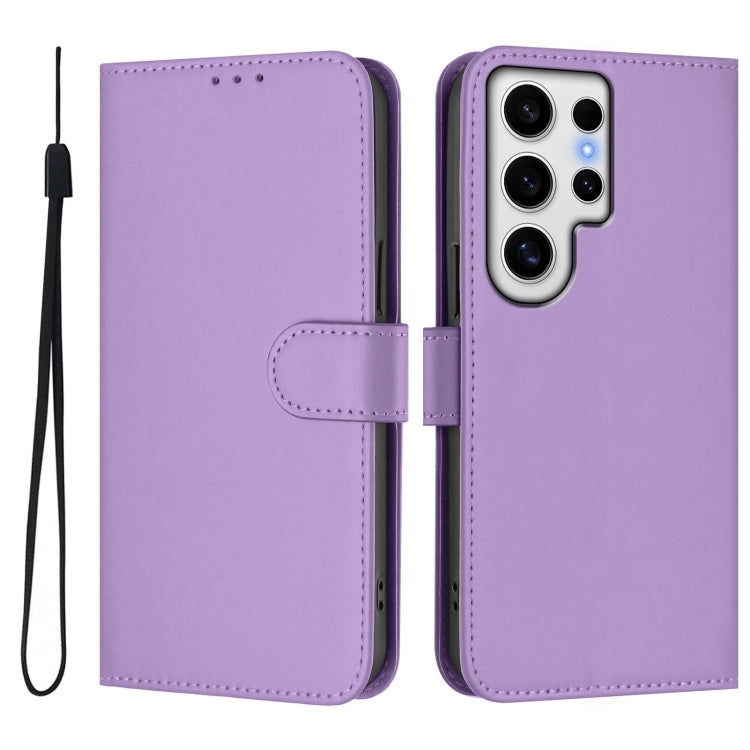 For Samsung Galaxy S24 Ultra 5G Skin Feel Solid Color Leather Phone Case with Lanyard