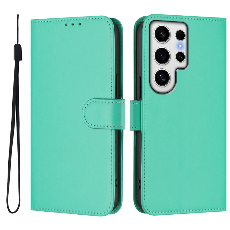 For Samsung Galaxy S24 Ultra 5G Skin Feel Solid Color Leather Phone Case with Lanyard