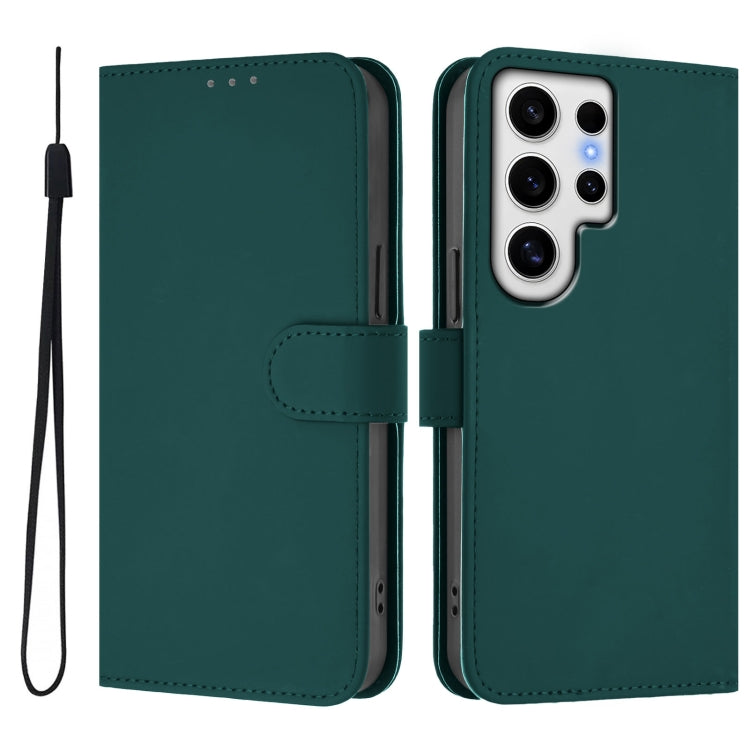 For Samsung Galaxy S24 Ultra 5G Skin Feel Solid Color Leather Phone Case with Lanyard