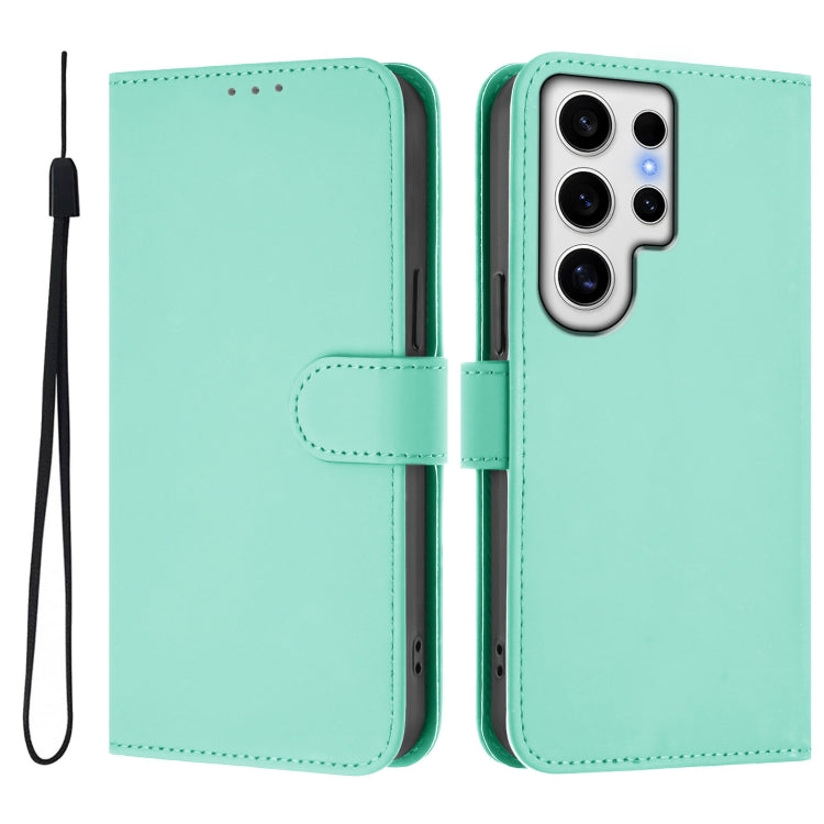 For Samsung Galaxy S24 Ultra 5G Skin Feel Solid Color Leather Phone Case with Lanyard