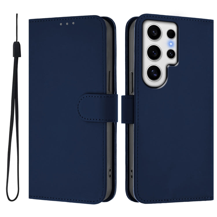 For Samsung Galaxy S24 Ultra 5G Skin Feel Solid Color Leather Phone Case with Lanyard