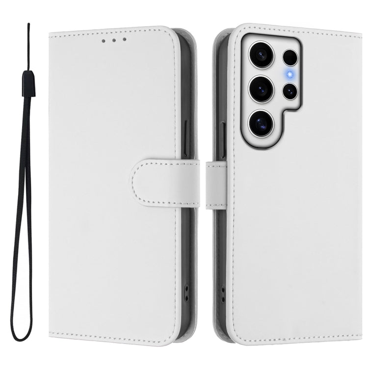 For Samsung Galaxy S24 Ultra 5G Skin Feel Solid Color Leather Phone Case with Lanyard
