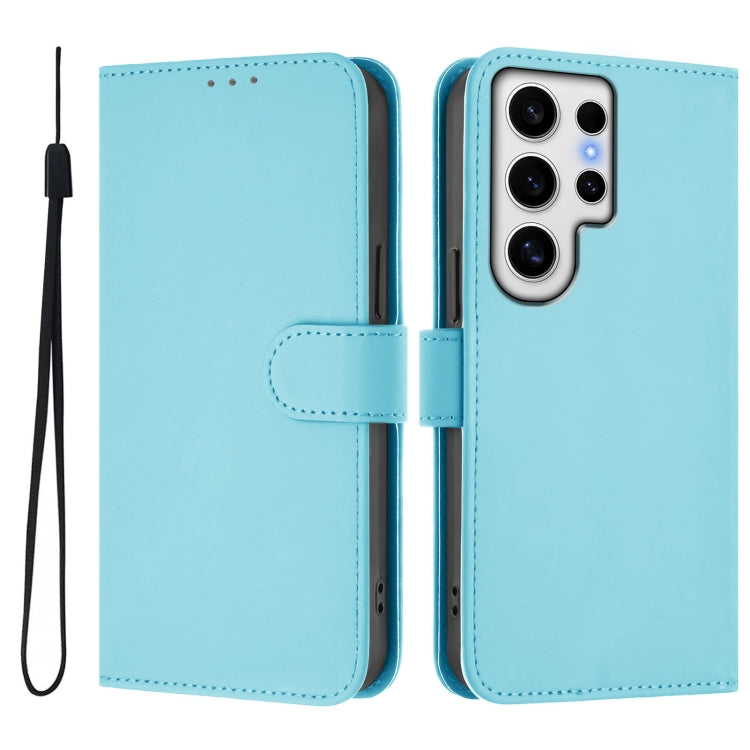 For Samsung Galaxy S24 Ultra 5G Skin Feel Solid Color Leather Phone Case with Lanyard