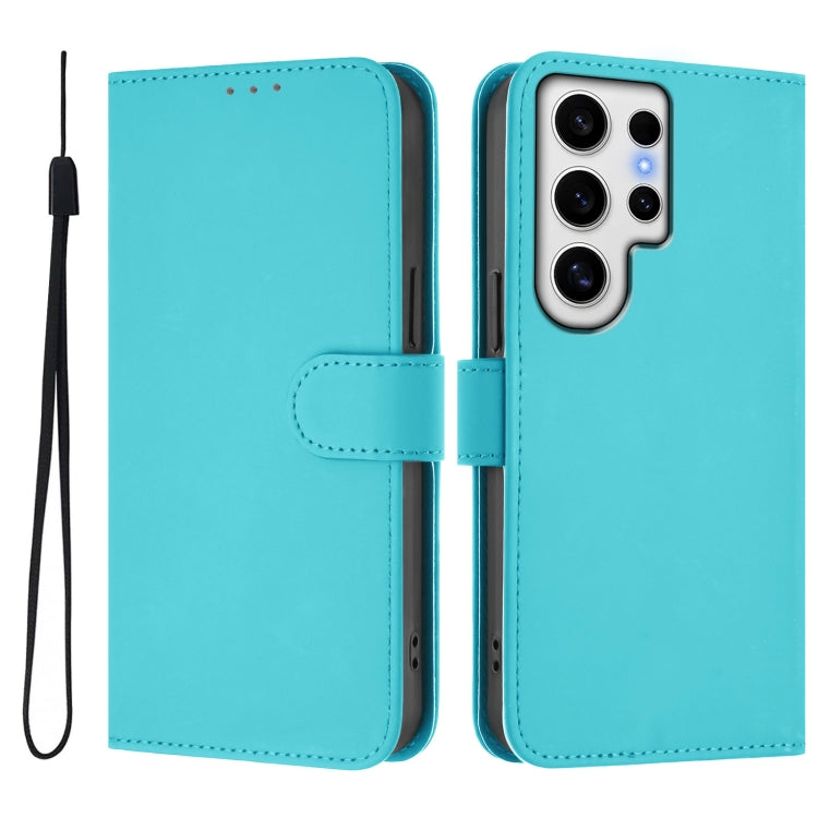 For Samsung Galaxy S24 Ultra 5G Skin Feel Solid Color Leather Phone Case with Lanyard
