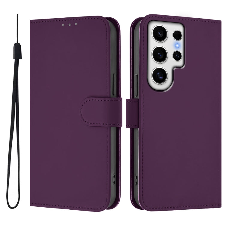 For Samsung Galaxy S24 Ultra 5G Skin Feel Solid Color Leather Phone Case with Lanyard