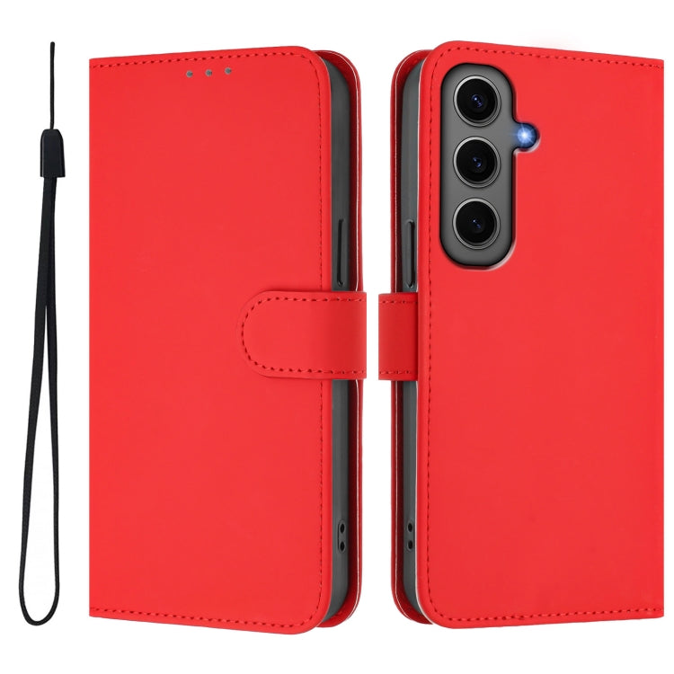 For Samsung Galaxy S24+ 5G Skin Feel Solid Color Leather Phone Case with Lanyard