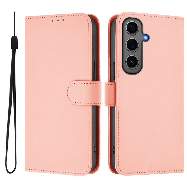 For Samsung Galaxy S24+ 5G Skin Feel Solid Color Leather Phone Case with Lanyard