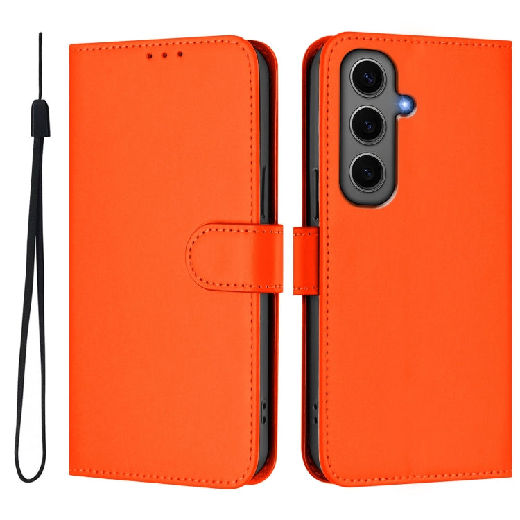 For Samsung Galaxy S24+ 5G Skin Feel Solid Color Leather Phone Case with Lanyard