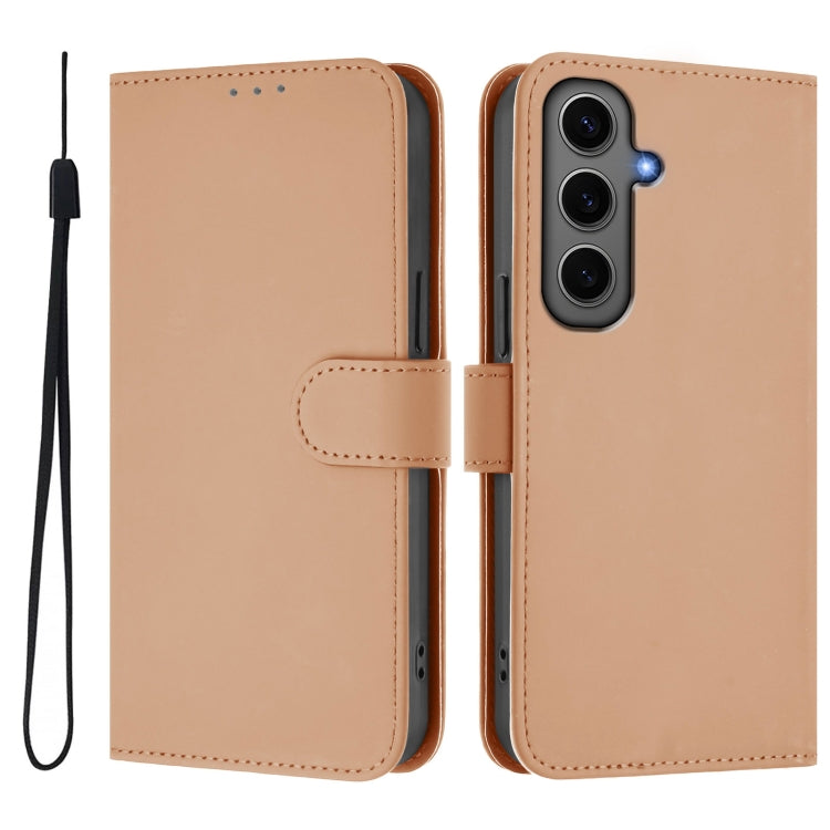 For Samsung Galaxy S24+ 5G Skin Feel Solid Color Leather Phone Case with Lanyard