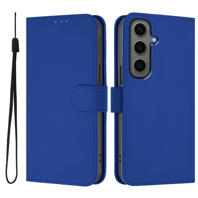 For Samsung Galaxy S24+ 5G Skin Feel Solid Color Leather Phone Case with Lanyard