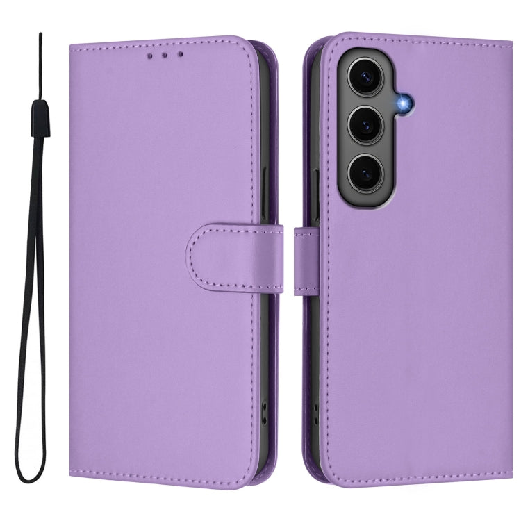 For Samsung Galaxy S24+ 5G Skin Feel Solid Color Leather Phone Case with Lanyard