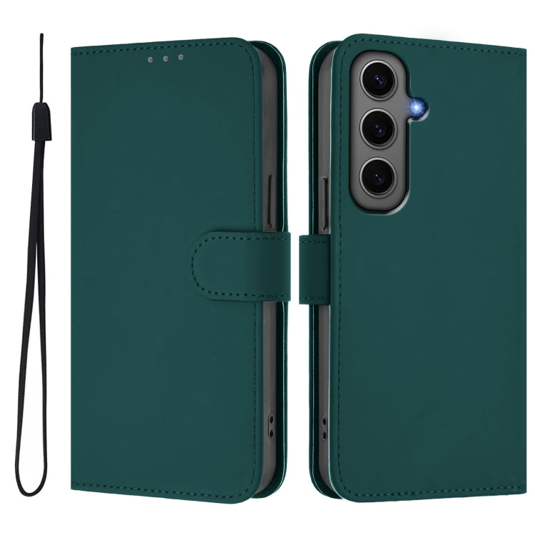 For Samsung Galaxy S24+ 5G Skin Feel Solid Color Leather Phone Case with Lanyard