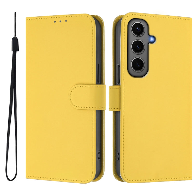 For Samsung Galaxy S24+ 5G Skin Feel Solid Color Leather Phone Case with Lanyard