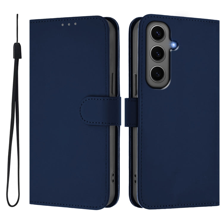 For Samsung Galaxy S24+ 5G Skin Feel Solid Color Leather Phone Case with Lanyard