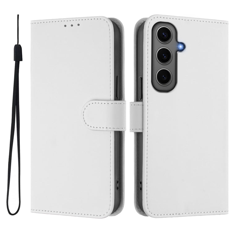 For Samsung Galaxy S24+ 5G Skin Feel Solid Color Leather Phone Case with Lanyard