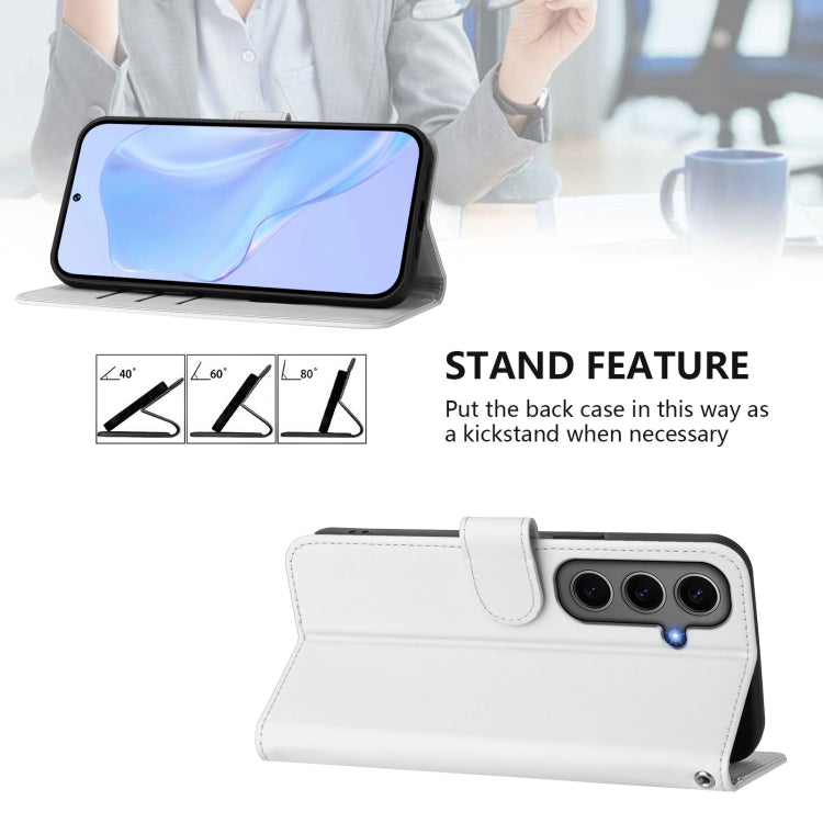 For Samsung Galaxy S24+ 5G Skin Feel Solid Color Leather Phone Case with Lanyard