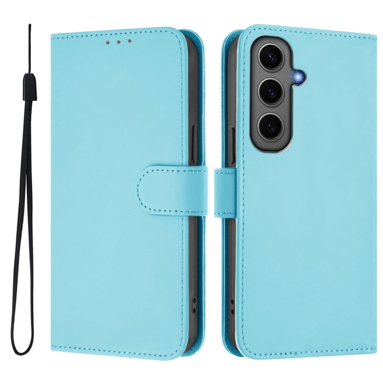 For Samsung Galaxy S24+ 5G Skin Feel Solid Color Leather Phone Case with Lanyard