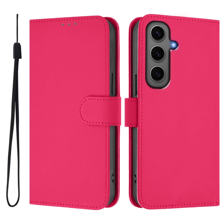 For Samsung Galaxy S24+ 5G Skin Feel Solid Color Leather Phone Case with Lanyard