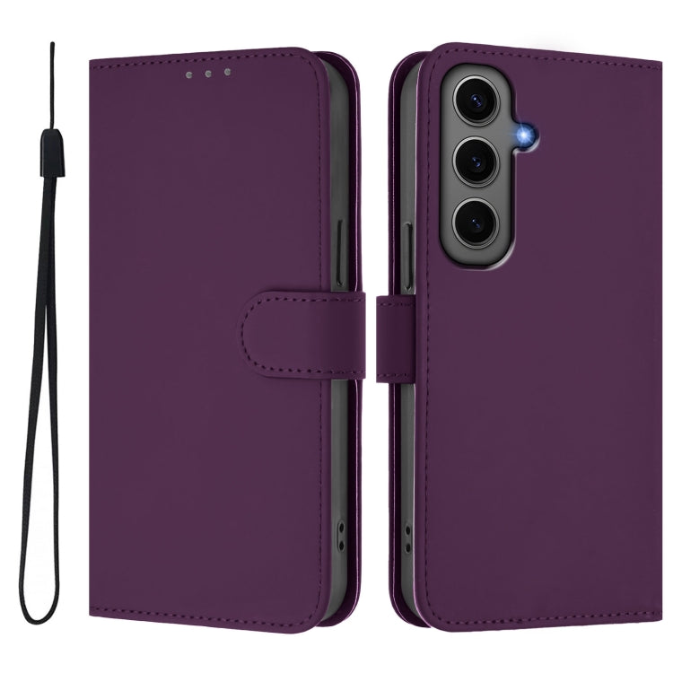 For Samsung Galaxy S24+ 5G Skin Feel Solid Color Leather Phone Case with Lanyard