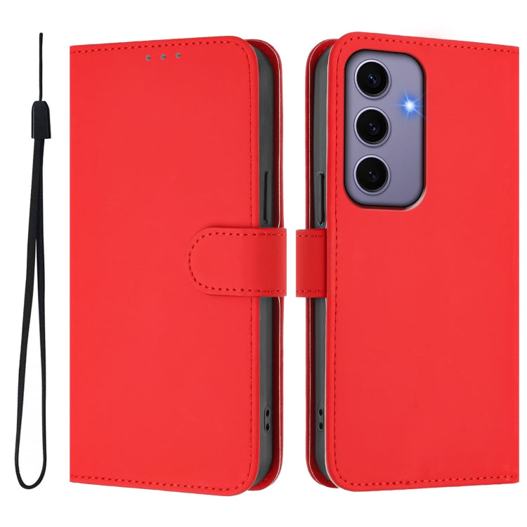 For Samsung Galaxy S24 5G Skin Feel Solid Color Leather Phone Case with Lanyard