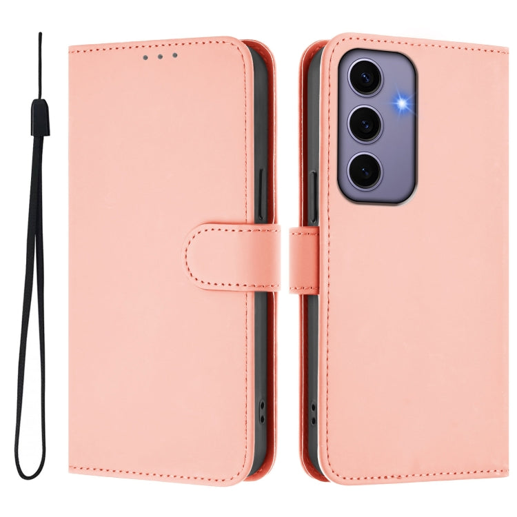 For Samsung Galaxy S24 5G Skin Feel Solid Color Leather Phone Case with Lanyard
