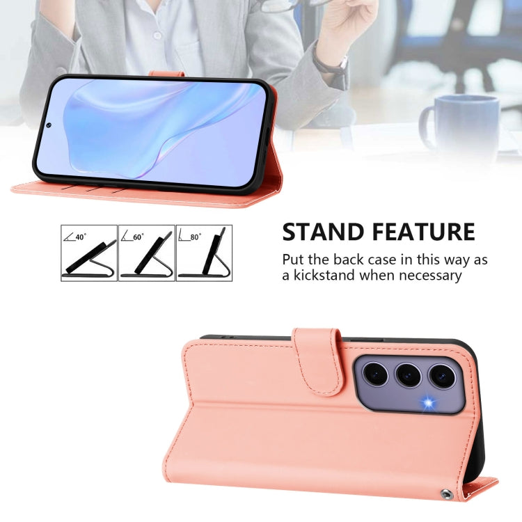 For Samsung Galaxy S24 5G Skin Feel Solid Color Leather Phone Case with Lanyard