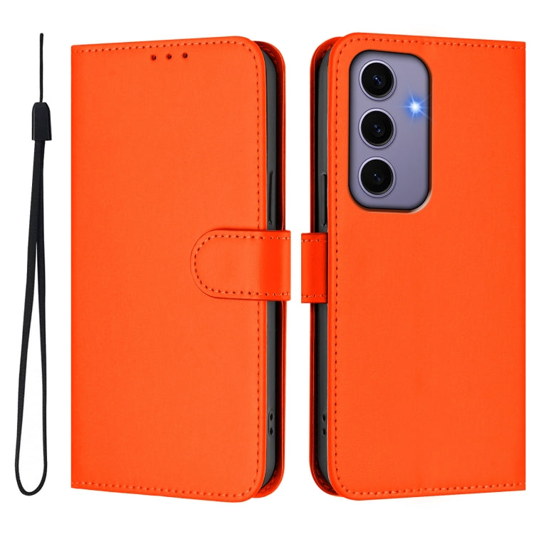 For Samsung Galaxy S24 5G Skin Feel Solid Color Leather Phone Case with Lanyard