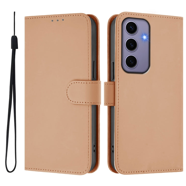 For Samsung Galaxy S24 5G Skin Feel Solid Color Leather Phone Case with Lanyard