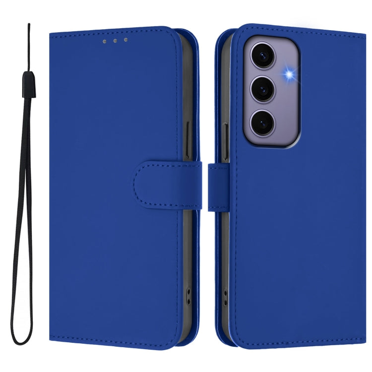 For Samsung Galaxy S24 5G Skin Feel Solid Color Leather Phone Case with Lanyard