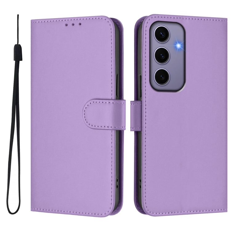 For Samsung Galaxy S24 5G Skin Feel Solid Color Leather Phone Case with Lanyard