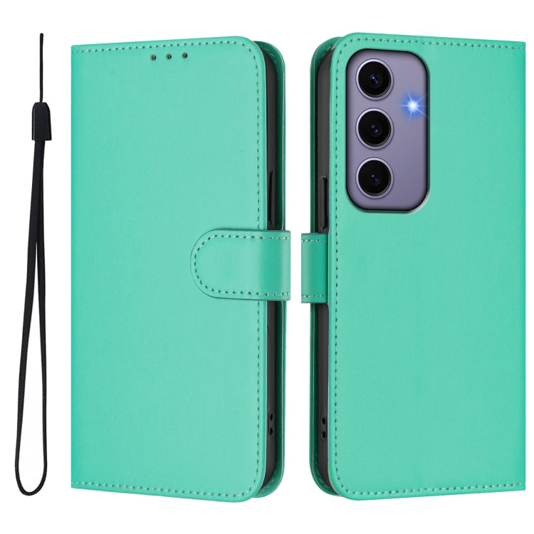 For Samsung Galaxy S24 5G Skin Feel Solid Color Leather Phone Case with Lanyard