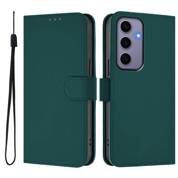 For Samsung Galaxy S24 5G Skin Feel Solid Color Leather Phone Case with Lanyard