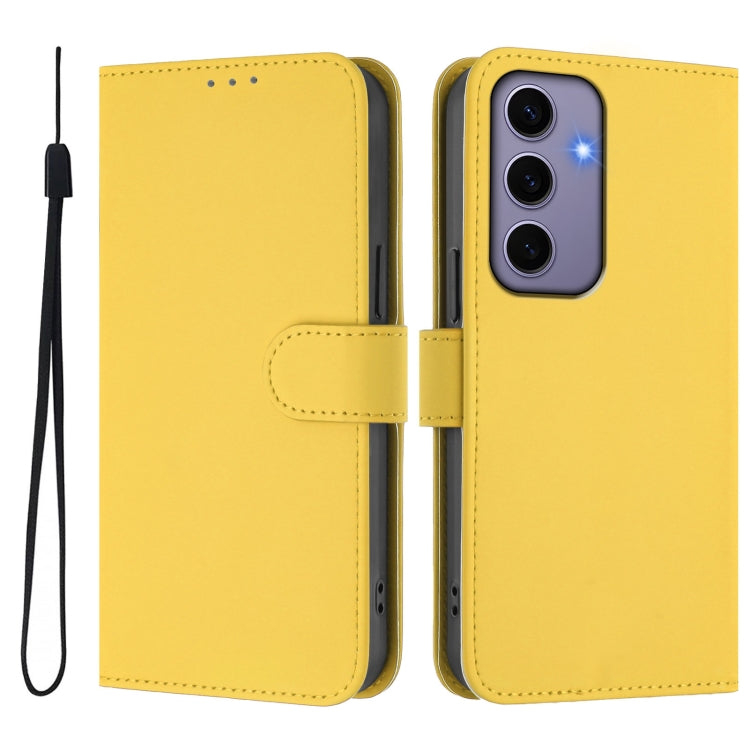 For Samsung Galaxy S24 5G Skin Feel Solid Color Leather Phone Case with Lanyard