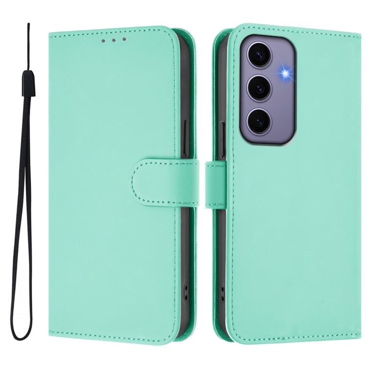 For Samsung Galaxy S24 5G Skin Feel Solid Color Leather Phone Case with Lanyard