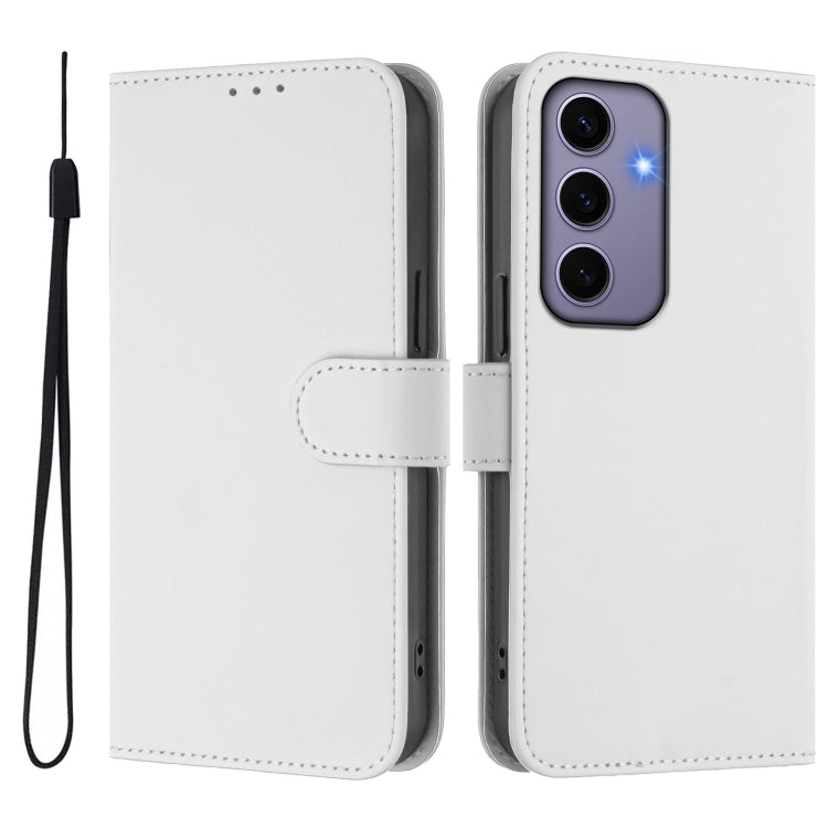 For Samsung Galaxy S24 5G Skin Feel Solid Color Leather Phone Case with Lanyard