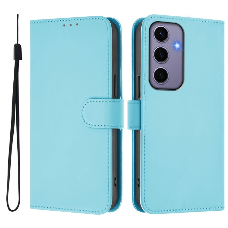 For Samsung Galaxy S24 5G Skin Feel Solid Color Leather Phone Case with Lanyard
