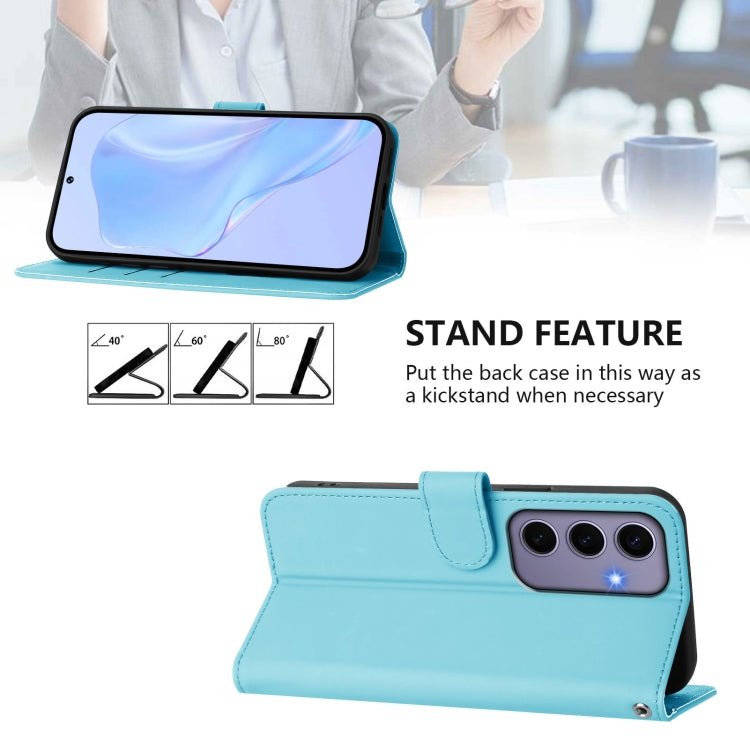 For Samsung Galaxy S24 5G Skin Feel Solid Color Leather Phone Case with Lanyard