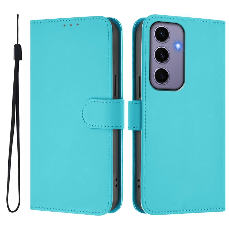 For Samsung Galaxy S24 5G Skin Feel Solid Color Leather Phone Case with Lanyard