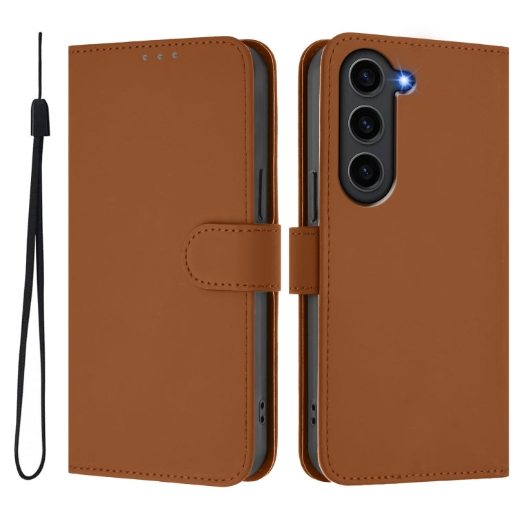 For Samsung Galaxy S23 FE 5G Skin Feel Solid Color Leather Phone Case with Lanyard