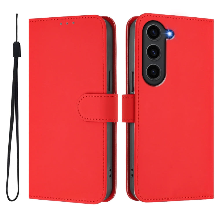 For Samsung Galaxy S23 FE 5G Skin Feel Solid Color Leather Phone Case with Lanyard