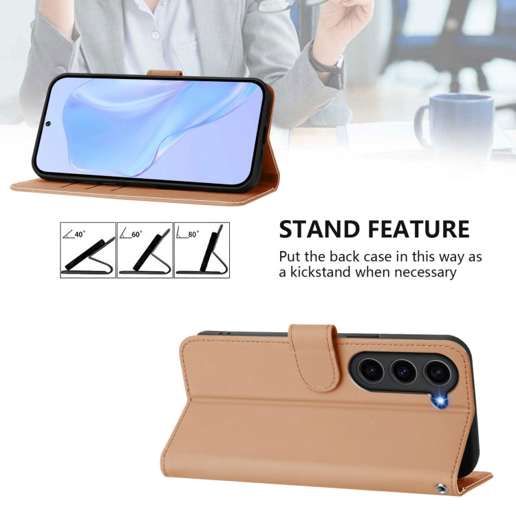 For Samsung Galaxy S23 FE 5G Skin Feel Solid Color Leather Phone Case with Lanyard