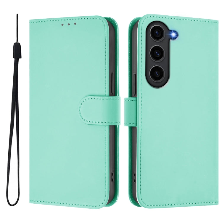 For Samsung Galaxy S23 FE 5G Skin Feel Solid Color Leather Phone Case with Lanyard
