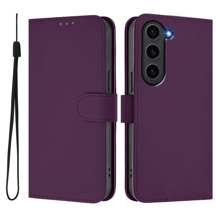 For Samsung Galaxy S23 FE 5G Skin Feel Solid Color Leather Phone Case with Lanyard